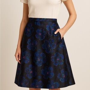 Kate Spade Black and Blue Floral A-Line Skirt